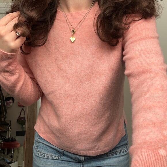 J. Crew L 100% Cashmere Pink Crewneck Long Sleeve Sweater Cozy Chic Coquette - Picture 1 of 11